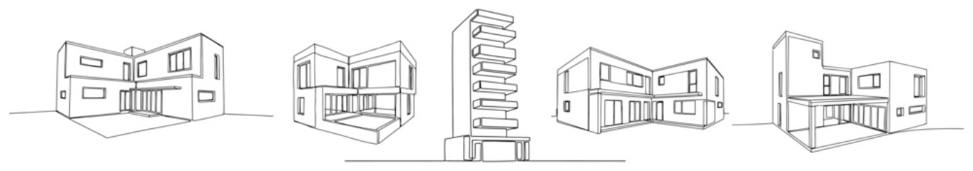 Modern minimalist architectural sketches of luxury villas and apartment tower © Wieslaw