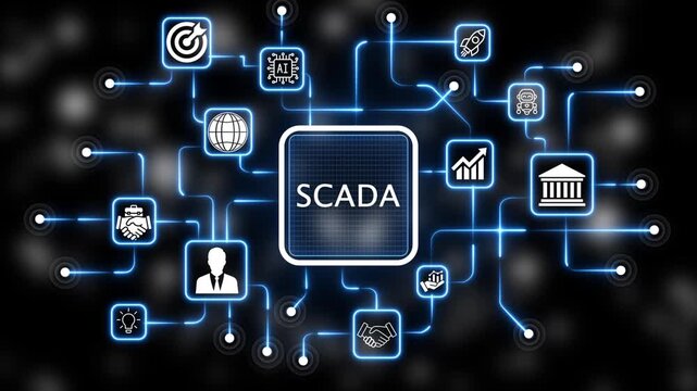  Coach motivation to Scada improvement. Education concept. Training. Leadership skills. Human abilities. Internet, business, Technology and network concept. 4k animation neon