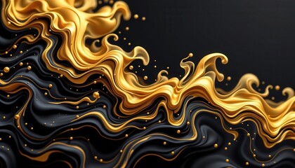 Elegant Flowing Golden Liquid Abstract Art on Dark Background Creating a Stylish and Luxurious Atmosphere
