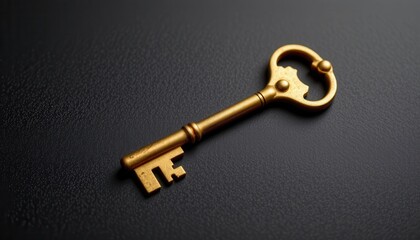 Vintage Golden Key on Dark Background Symbolizing Unlocking Secrets and Opportunities in Life's Journey