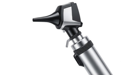 Otoscope Head Close-up in Modern Medical Style with Bright Lighting on Metallic Surface for Healthcare Advertising
