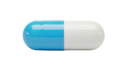 Blue and White Capsule in Close-up Shot with Soft Lighting on White Background for Pharmaceutical Advertising