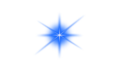 Blue glowing star burst with abstract light rays. Vector transparent shine gradient illustration