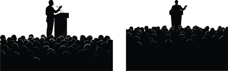 Obraz premium Silhouette of a person speaking to a large audience in two different poses
