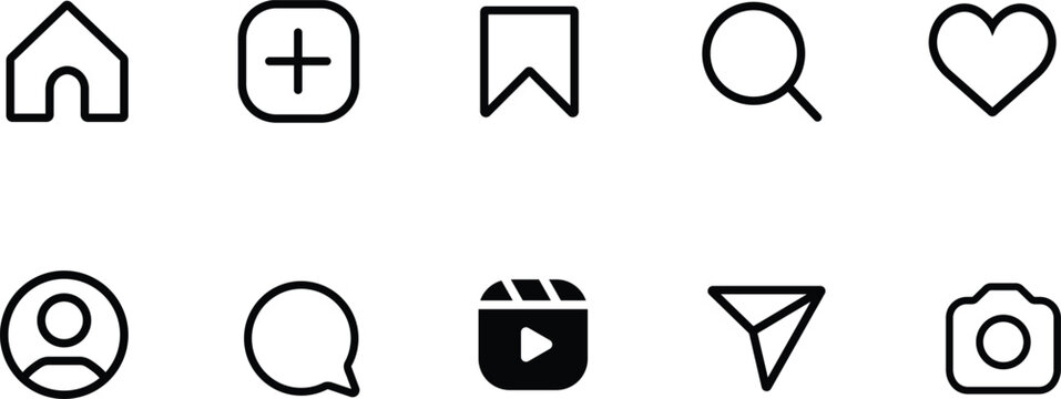 Instagram Bold Line Icons Set for Social Media Interface and UI Design