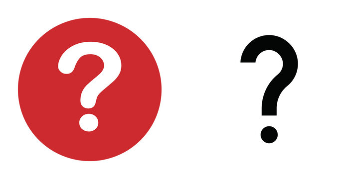 Two question marks, one in red circle and one black, isolated on transparent background
