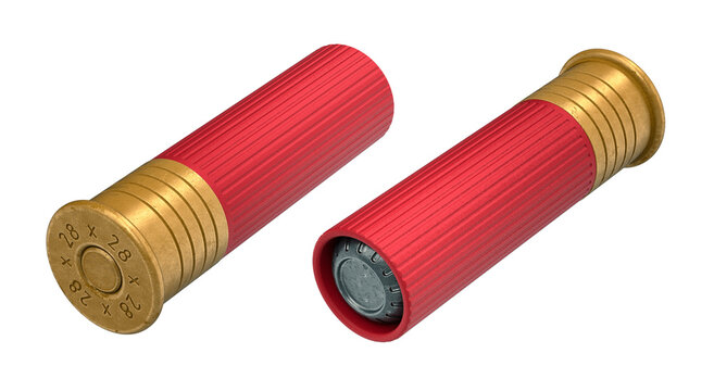 Two Red Shotgun Shells 3D Render Isolated on White Background