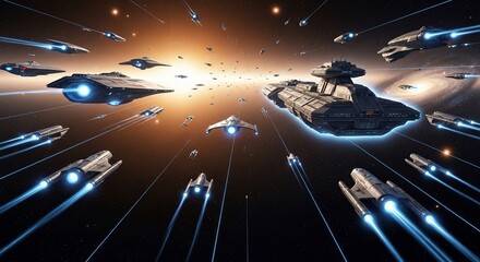 Spacecraft fleet interstellar travel illustration