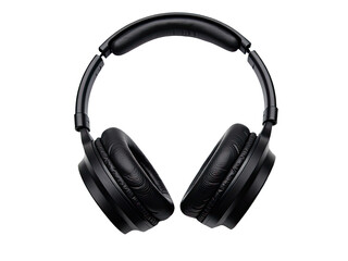 Fototapeta premium A pair of black headphones stacked on top of each other, ideal for showcasing sound systems or electronic devices