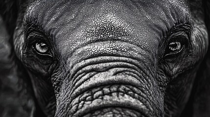 Black-and-white close-up of elephants