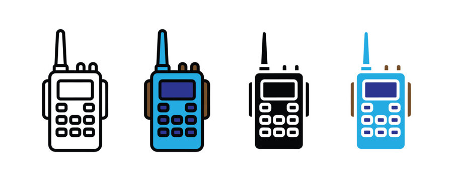 Walkie-talkie icon vector. Portable radio transceiver symbol for security communication, emergency response, and outdoor team coordination set. Vector Illustration.