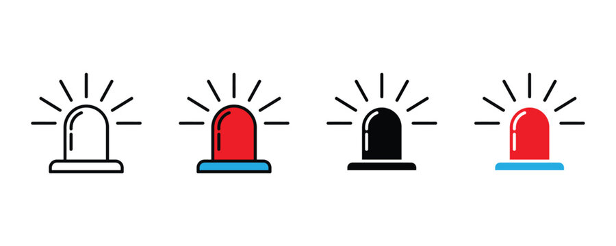 Siren icon vector. Emergency flasher light symbol for ambulance, police car, security alarm, and warning signal set. Vector Illustration.