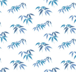 日本の伝統的な紋様_和柄雪持ち笹_青_背景透過