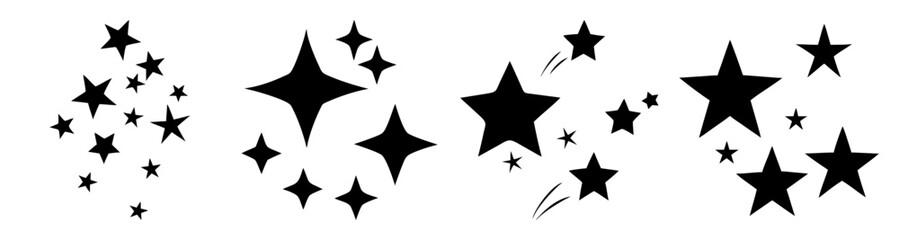 Obraz premium Black and white Christmas stars falling snowflakes festive holiday decoration vector illustration set