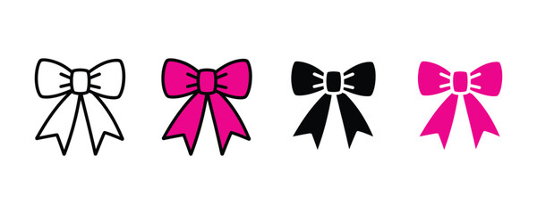 Ribbon bow icon vector. Decorative knot symbol for gift wrapping, fashion accessory, and celebration set. Vector Illustration.