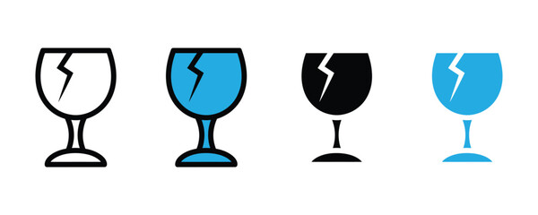 Fragile glass icon vector. Broken wine glass symbol for handle with care, shipping caution, and delicate item set. Vector Illustration.