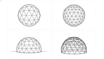 Spheres wireframe set with geometric shapes and faceted surfaces featuring 3D models, digital art, graphic design with polygonal mesh and futuristic designs elements for modern art, digital rendering © Harry 