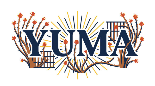Yuma Arizona travel souvenir with ocotillo and sunburst vector