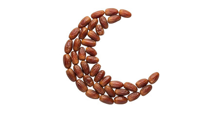 Obraz premium A crescent moon shape formed by numerous dried dates on a white surface.