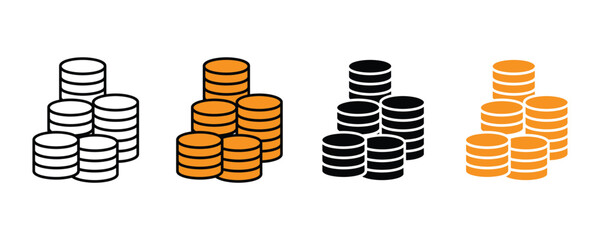 Stack of coins icon vector. Money savings symbol for financial investment, banking wealth, and currency growth set. Vector Illustration.