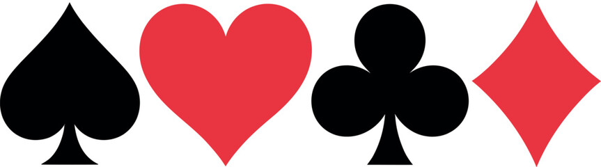 A set of four colorful playing card suits on a white background