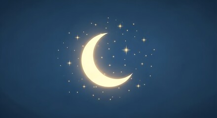 Naklejka premium Glowing crescent moon under starry night sky with celestial beauty