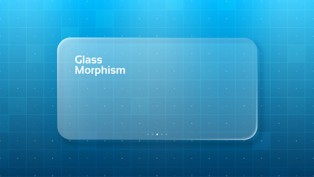 Glass morphism banner on blue grid background for UI UX design element. Modern graphic design for website and app interface template.