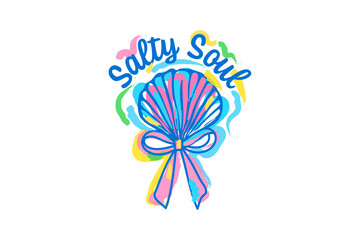 Salty Soul, Scallop Shell with Cute Pink Ribbon Bow  Summer Sublimation Design