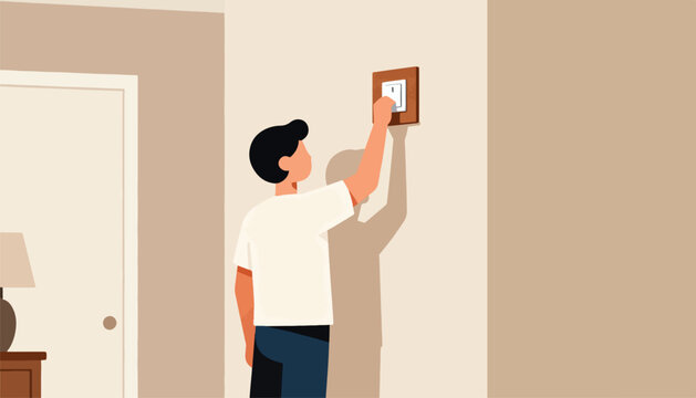 Person's hand reaches to flip a wall light switch