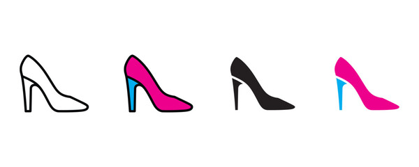 High heel shoe icon vector. Women's fashion symbol for footwear apparel, luxury stiletto, and elegant clothing set. Vector Illustration.