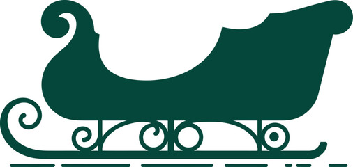 A festive green sleigh silhouette against a white background, perfect for holiday decorations and Christmas themes.