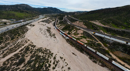 The Cajon Pass Fault Zone in California from A UAV Aerial Drone looking at