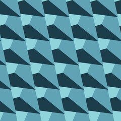 Vector isometric seamless geometric 3d futuristic pattern. Blue repeatable creative optical digital background. Decorative ceramic tile texture