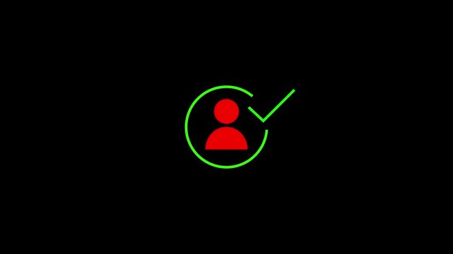 checked user profile account approved icon.Profile icon animation with tick mark concept.