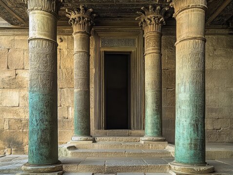 Solomonic porch ashlar masonry bronze pillars