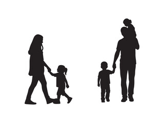 Family silhouette with parents holding children