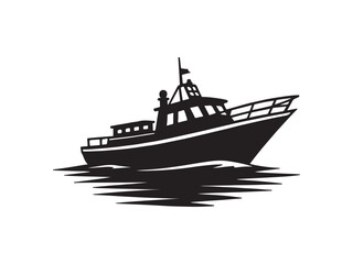 Naklejka premium Fishing boat silhouette on water