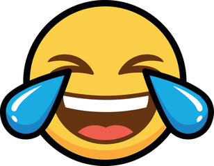 A laughing emoji with tears of joy on a plain white background, conveying happiness and amusement