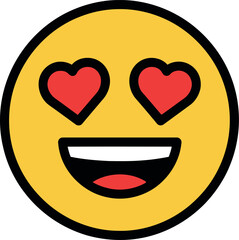 A cheerful smiley face with heart eyes is displayed prominently on a white background