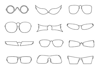 Set of different glasses, eyeglass frames.