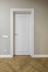 long empty corridor in interior of entrance hall of modern apartments, office or clinic