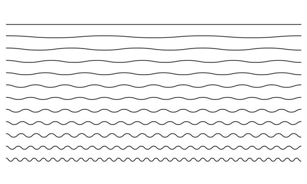 Set of wavy zigzag lines. Wave thin line background.Water waves line set.Set of wavy - curvy and zigzag - criss cross horizontal lines.