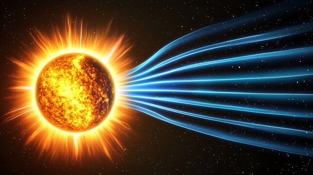 Solar flare emitting intense blue plasma beams