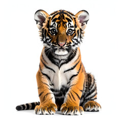 Obraz premium Adorable Tiger Cub Portrait: A captivating portrait of a young tiger cub, its mesmerizing eyes and striking stripes radiating an irresistible charm.