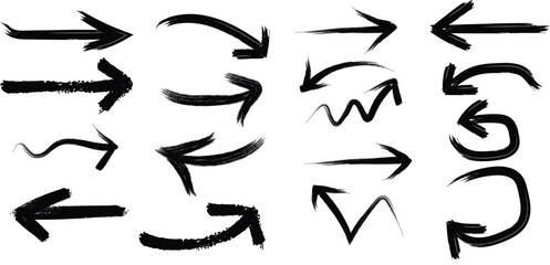 Obraz premium Black Grunge Arrows Paint Brush Strokes Vector Set