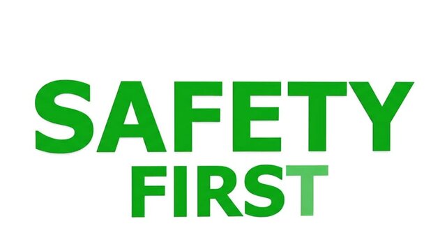 Safety first message displayed prominently in green on a plain background from a straightforward viewpoint