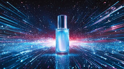 Perfume bottle with colorful light effects