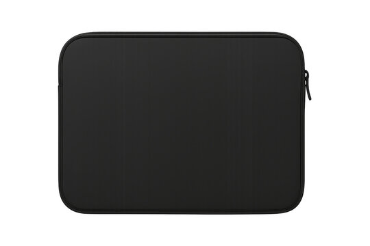 Black laptop sleeve case with zipper on transparent background
