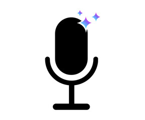 Voice Assistant Microphone Icon with Sparkle Effect, AI Audio Technology Concept