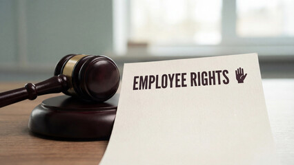 Employee rights legal document with gavel on desk representing workplace protection and employment law enforcement